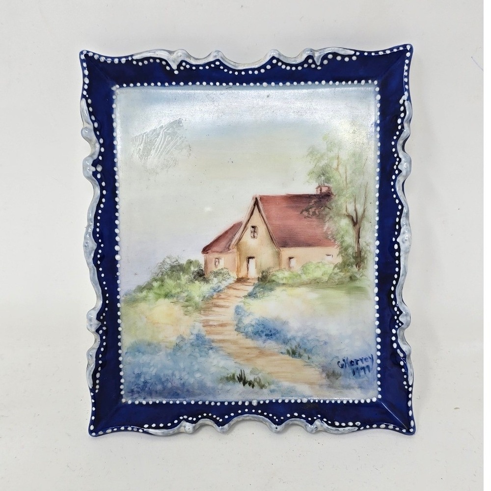 Vtg G. Harvey hand painted porcelain trinket dish wall decor cottage decor